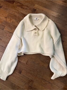 Cropped Polo-Style Sweater in Cream